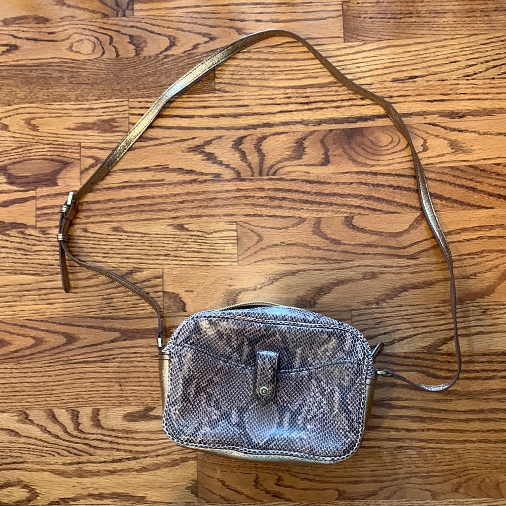 Crossbody gold snake skin purse